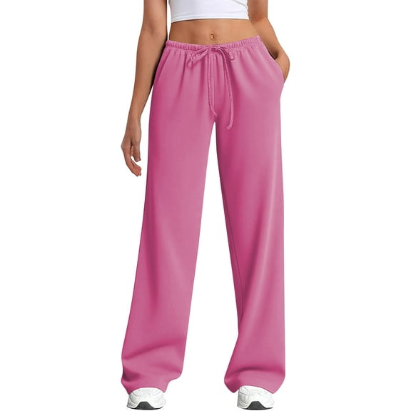TEMOFON Sweatpants for Women Drawstring Elastic Low Waist Pants Straight Leg Low Rise Sweatpants Pants for jogger Pink Sweatpants with Pockets