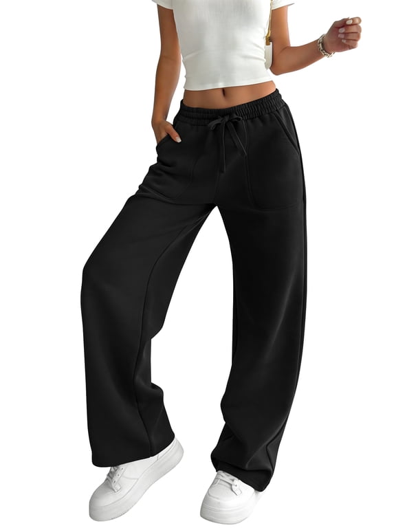 Sweatpants for Women Loose Fit Casual Comfy Lounge High Waist Drawstring Elastic Sweatpants Flowy Palazzo Pants with Pocket