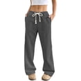 thumbnail image 1 of TEMOFON Sweatpants for Women Low Waist Drawstring Looped Waist Slant Pocket Straight Leg Fleece Lined Sweatpants, 1 of 8