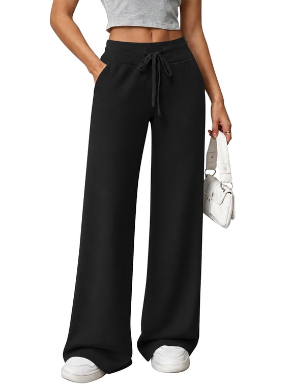 Womens Sweatpants Wide Leg Sweat Pants Elastic Waisted Casual with Pockets Drawstring Workout Pants