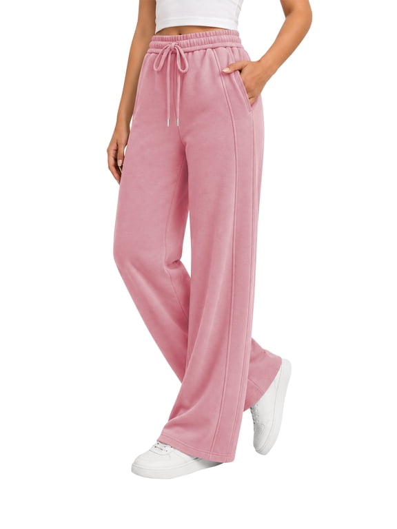 Sweatpants for Women Wide Leg Casual Baggy Pants High Waisted Elastic Drawstring Coffee Sweatpant with Pockets XL