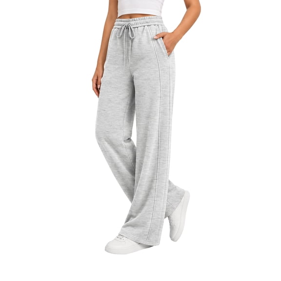 TEMOFON Sweatpants for Women Wide Leg Casual Baggy Pants High Waisted Elastic Drawstring Lightgray Sweatpant with Pockets XL