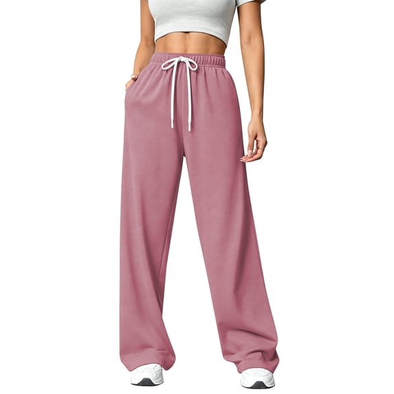 TEMOFON Sweatpants for Women Wide Leg Pants Fall Sweatpants with Pockets Elastic Waistband Comfy Pants Women Winter Lounge Pants Dust Pink M