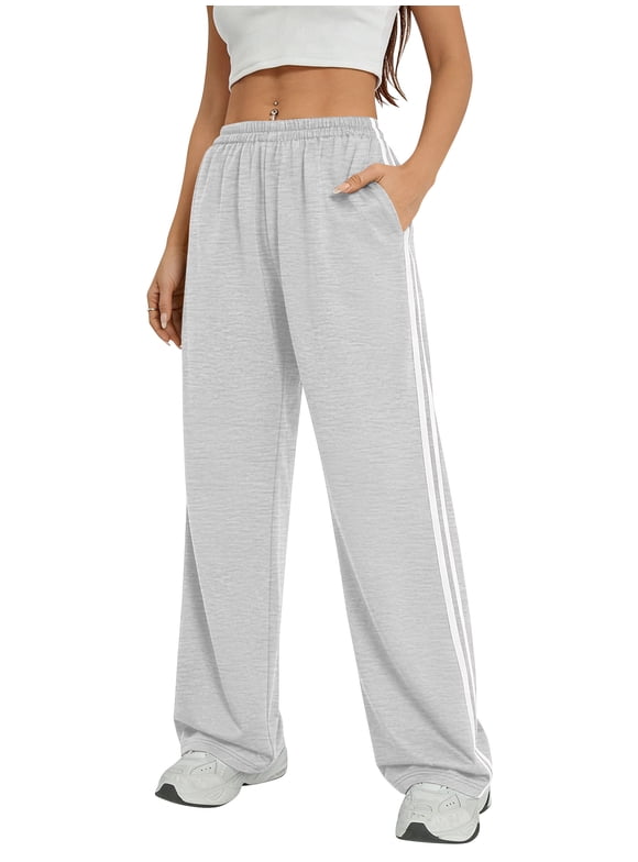 Sweatpants for Women Summer Wide Leg Pants with Pockets Elastic Waistband Comfy Pants Lightweigt Jogging Pants Light Grey M