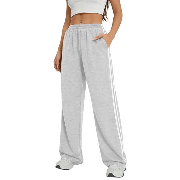 TEMOFON Sweatpants for Women Summer Wide Leg Pants with Pockets Elastic Waistband Comfy Pants Lightweigt Jogging Pants Light Grey S