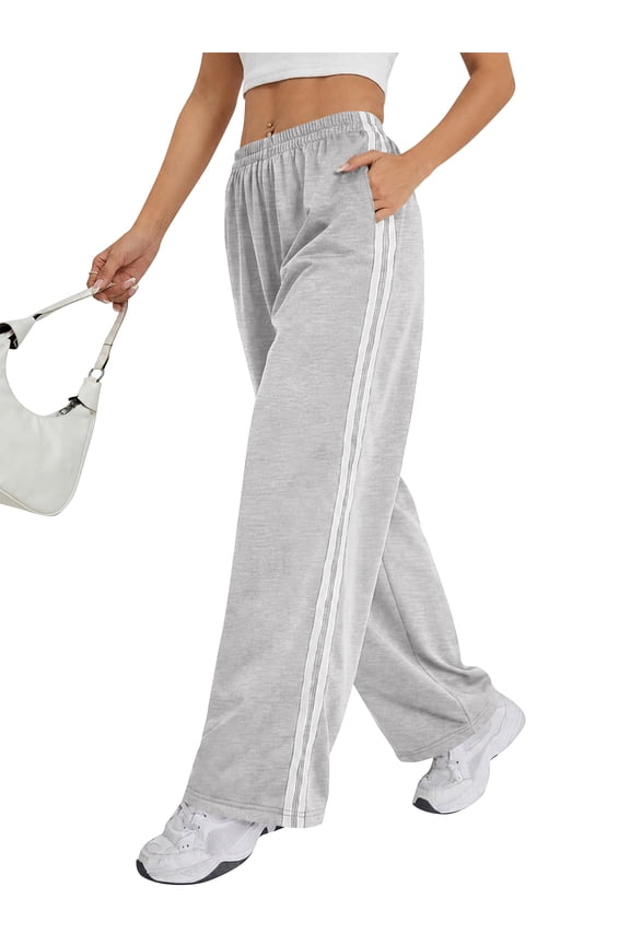 Sweatpants for Women Wide Leg Pants with Pockets Elastic Waistband Comfy Pants Lightweigt Jogging Pants Light Grey XL