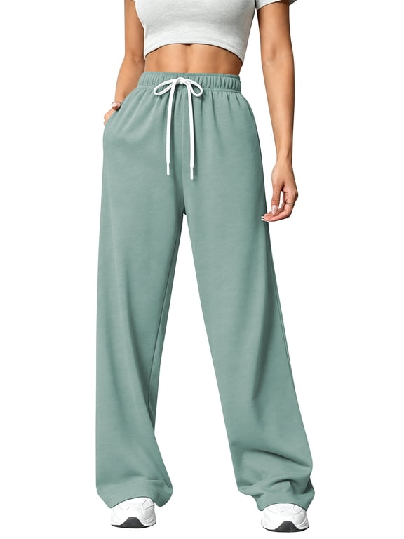 Sweatpants for Women Wide Leg Pants Fall Sweatpants with Pockets Elastic Waistband Comfy Pants Women Winter Lounge Pants Mint M