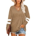 thumbnail image 1 of TEMOFON Sweatshirts for Women Long Sleeve Shirts Fall Tops Clothing Color Block V Neck Pullover Tunic Tops T Shirt Casual Dressy Blouses Khaki Tops, 1 of 7
