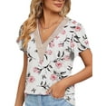 thumbnail image 1 of TEMOFON T-Shirts for Women Summer Petal Short Sleeve Tops CasualLace V Neck Floral Printed Blouse Dressy Bohemian Ladies Shirts Tunic Tops White Floral, 1 of 4