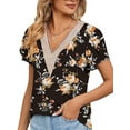thumbnail image 1 of TEMOFON T-shirts for Womens Summer Floral Printed Tops Lace V Neck Petal Sleeve T-Shirts Casual Trendy Blouse Bohemian Tunic Tops Black Floral, 1 of 4