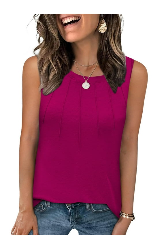 Tank Tops for Women Loose Fit Summer Scoop Neck Tanks Casual Dressy Comfy Soft Pleats Long Tanks Purple Sleeveless Flowy Tunic Tops M