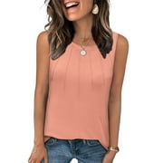 TEMOFON Tank Tops for Women Loose Fit Summer Scoop Neck Tanks Dressy Crew Neck Long Casual Comfort Tank Pink Sleeveless Flowy Tunic Tops XL