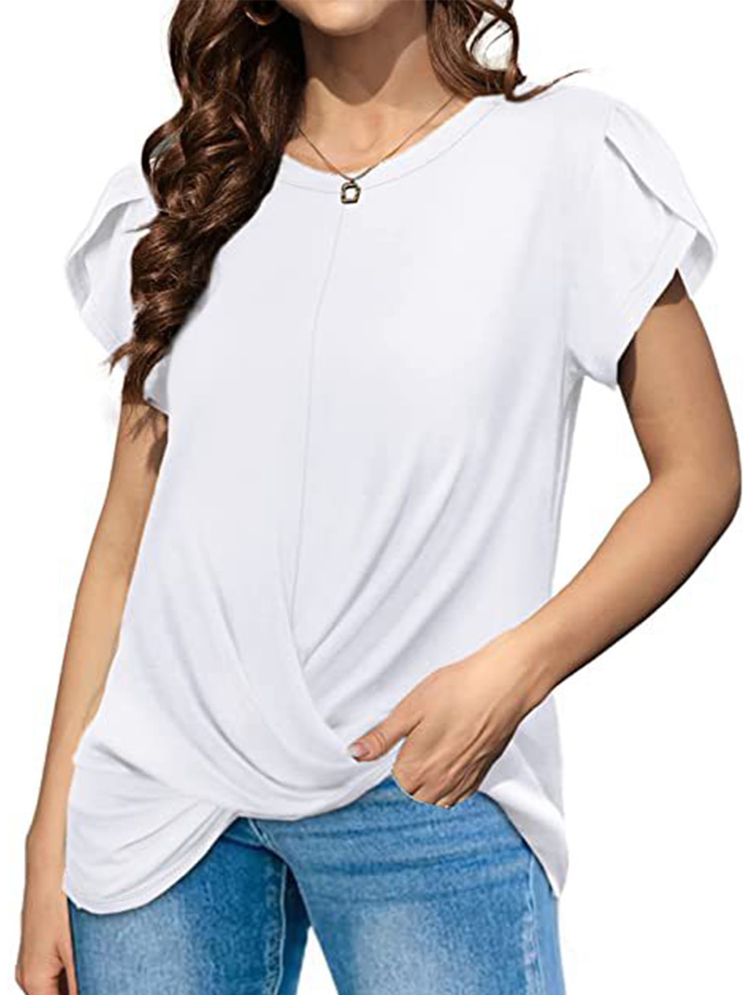 TEMOFON Tops for Women Casual Crewneck Summer Short Sleeves Tshirts ...