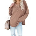 thumbnail image 1 of TEMOFON Tops for Women Casual Long Sleeves T Shirts Comfy V Neck Tunic Blouses Trendy Khaki Loose Fit Lady Tops Size M, 1 of 3