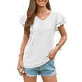thumbnail image 1 of TEMOFON Women Summer Tops Casual Summer Loose Fit Blouses Fashion Petal Sleeve Elegant White Short Sleeve Shirts for Women Size L, 1 of 5