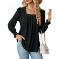 thumbnail image 1 of TEMOFON Tops for Women Fall Long Sleeves Tops Casual Blasis Square Neck Loose Blouses for Women Size S, 1 of 3
