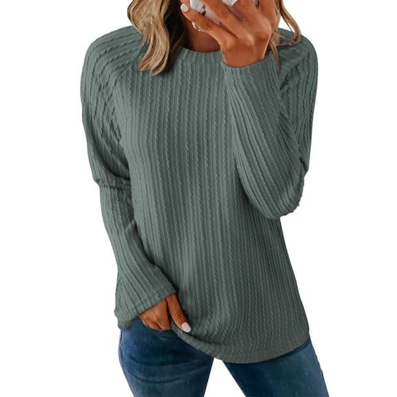 TEMOFON Tops for Women Long Sleeve Crew Neck Casual Tops Lightweight Knit Womens Shirts Solid Business Basic Tee M