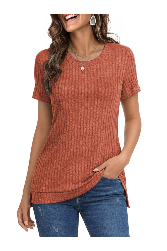 Tops for Women Short Sleeve Shirts Round Neck Tops Casual Short Sleeve for Women Tunic Tops Trendy Loose Ladies Shirts Blouses