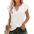 thumbnail image 1 of TEMOFON Tops for Women Summer Casual V Neck T Shirts Trendy Petal Sleeve Tunic Tops Loose Short Sleeve Ladies Tops Blouses White S, 1 of 7