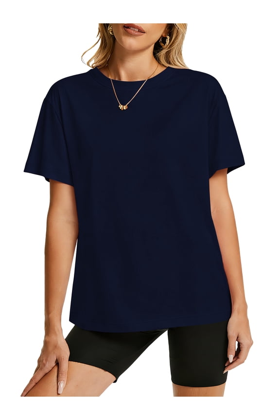 Tshirts for Women Summer 100% Cotton Crew Neck Short Sleeve Shirts Casual Comfy Loose Basic Womens Tees L