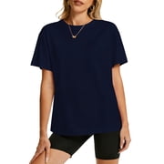 TEMOFON Tshirts for Women Summer 100% Cotton Crew Neck Short Sleeve Shirts Casual Comfy Loose Basic Womens Tees M
