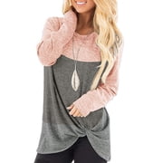 TEMOFON Tunic Tops for Leggings for Women Long Sleeve Crew Neck T Shirts Loose Fit Color Block Blouse Pink Fall Tops