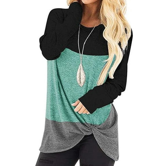 TEMOFON Tunic Tops for Women Casual Fall Long Sleeve Crew Neck T Shirts Casual Loose Pullover Trendy Fashion Green Block Blouse Tee Size M