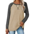 thumbnail image 1 of TEMOFON Tunic Tops for Women Casual Long Sleeve Tunic Tops Fall Round Neck T Shirts Color Block Loose Fit Blouses for Women, 1 of 6