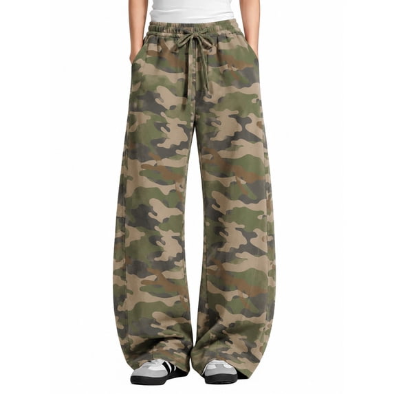 TEMOFON Wide Leg Sweatpants Women Barrel Travel Pants with Pockets Drawstring Workout Pants
