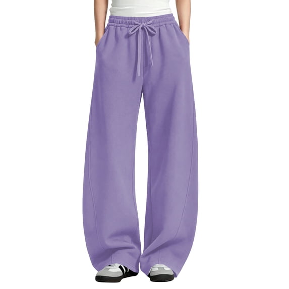 TEMOFON Wide Leg Sweatpants Women Barrel Travel Pants with Pockets Drawstring Workout Pants