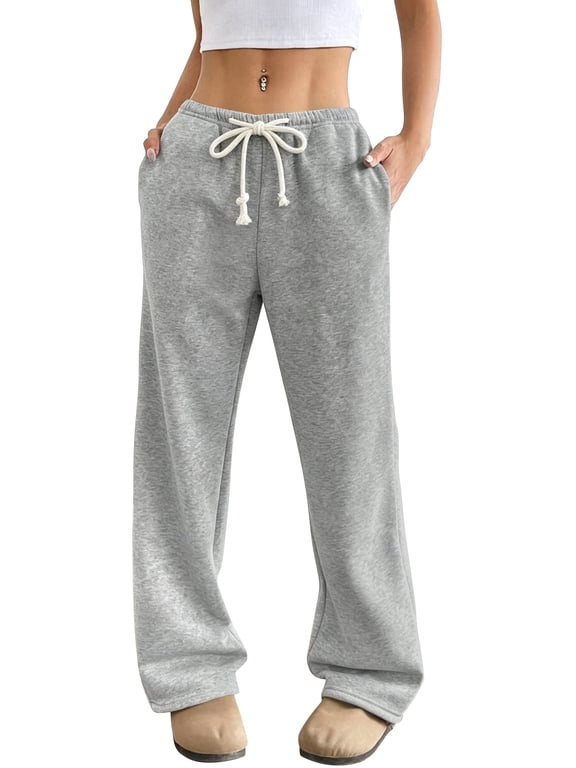 Wide Leg Sweatpants for Women Casual High Waisted Baggy Drawstring Workout Pants with Pockets Fashion Joggers Athletic Pants