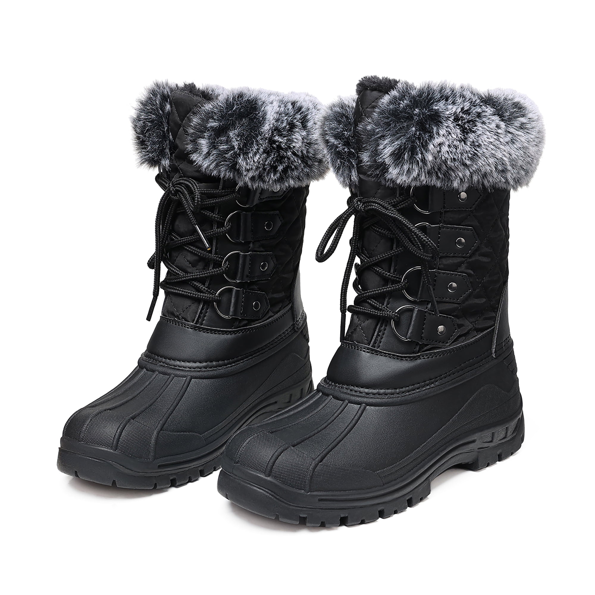 TEMOFON Winter Snow Boots for Women Wide Calf Waterproof Woman Duck Feet Style Booties Outdoor Anti Slip Boots for Women Black 6
