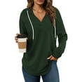 thumbnail image 1 of TEMOFON Women 2025 Hoodies Long Sleeve Drawstring Plaid V Neck Hooded Pullover Hoodies Casual Loose Tunic Tops, 1 of 7