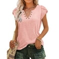 thumbnail image 1 of TEMOFON Women Blouse Summer T-Shirts Short Sleeve Casual V Neck Tops Dressy Ruffle Sleeve Tunic Cute Loose Ladies Tops Pink 3XL, 1 of 7