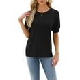 thumbnail image 1 of TEMOFON Women Blouses Summer Casual Short Sleeve Round Neck Tops Comfy Knit Tunic Blouses Soild Black Tee for Women Size M, 1 of 3