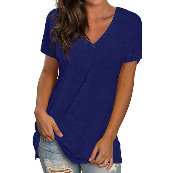 TEMOFON Women Plus Size Blouses Summer Fashion Short Sleeve T-Shirts Comfy Vneck Tops Trendy Loose Fit Tops