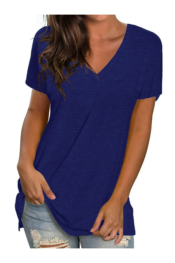 Women Blouses Summer Fashion Short Sleeve T-Shirts Comfy Vneck Tops Trendy Loose Fit Tops
