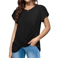 thumbnail image 1 of TEMOFON Women Blouses Summer Loose Fit Tops Casual Round Neck Tops Fashion Cross Front Tshirts Trendy Soild Black T Shirts for Women Size M, 1 of 5
