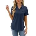 thumbnail image 1 of TEMOFON Women Blouses Summer Short Sleeve Topss Casual Lapel V Neck Navyblue Tee Shirts for Women With Pocket Size M, 1 of 6