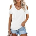 thumbnail image 1 of TEMOFON Women Cold Shoulder Tops Summer Short Sleeve Trendy V Neck Tshirt White Tunic Blouse Dressy Casual Size XL, 1 of 7