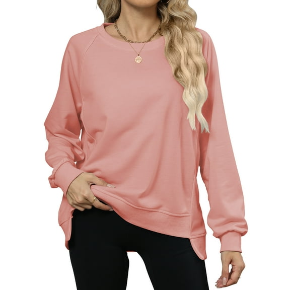 TEMOFON Long Sleeve Sweatshirts for Women Casual Tunic Tops Fall Crewneck Pullover Sweatshirts Loose Shirts for Women Winter Clothes