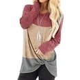 thumbnail image 1 of TEMOFON Women Fall Tops Long Sleeve Round Neck Color Block Tunic Tshirts Front Knot Fashion Dressy TEE Blouses Size XL, 1 of 2