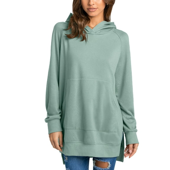 TEMOFON Women Fashion Hoodies Long Sleeve Casual Fall Sweatshirts Plain Pullover Tops with Kangaroo Pockets Green Sweatshirt