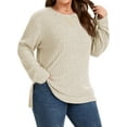 thumbnail image 1 of TEMOFON Womens Plus Size Knit Crew Neck Long Sleeve Sweaters Trendy Casual Tunic Ribbed Side Split Pullover Oversized Tops, 1 of 4