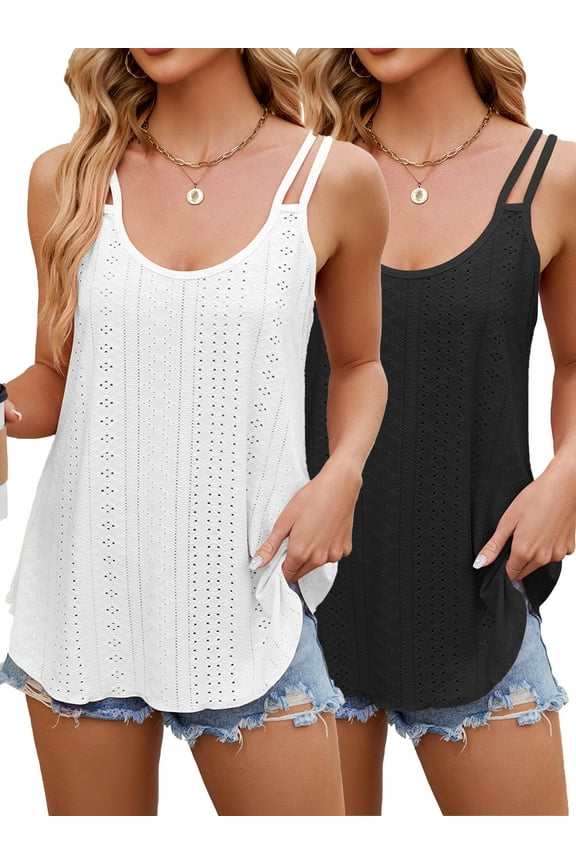 Women Sleeveless Basic Spaghetti Strap Cropped Going Out Tank Tops Camisole Swimsuit Coverups Woman (2 Pk-White/Black,XL)