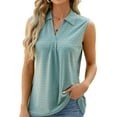 thumbnail image 1 of TEMOFON Women Sleeveless Tops Summer Tank Baggy V Neck Blouse Trendy Lapel Collar Tank Baggy Solid Color Green Tee Size M, 1 of 5
