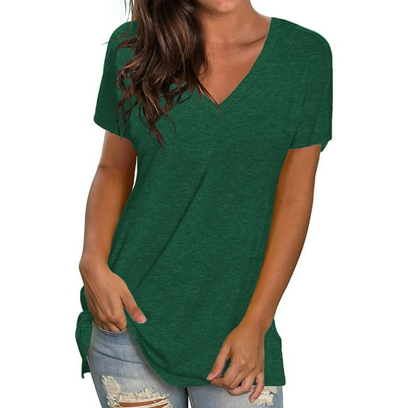 TEMOFON Women Summer T-Shirts Casual V Neck Short Sleeve Tops Fashion Loose Shirts Basic Tunic Tops Comfy Tees