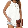 thumbnail image 1 of TEMOFON Womens Summer Tank Tops Sleeveless Shirts Casual Halter Tops High Crew Neck Loose Pleated Eyelet Summer Trendy Spaghetti Strap Tops Flowy Cami Solid Color White Size XL, 1 of 5