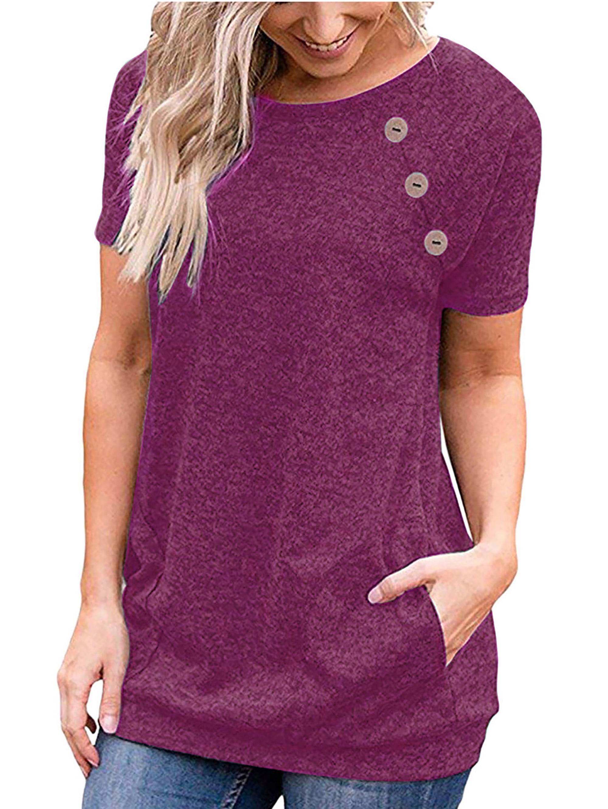 TEMOFON Women Summer Tops Casual Short Sleeve Shirts for Ladies Tshirts ...