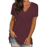 TEMOFON Women Plus Size Tops Casual Summer T-Shirts V Neck Short Sleeve Tunic Tops Casual Loose Shirts for Women